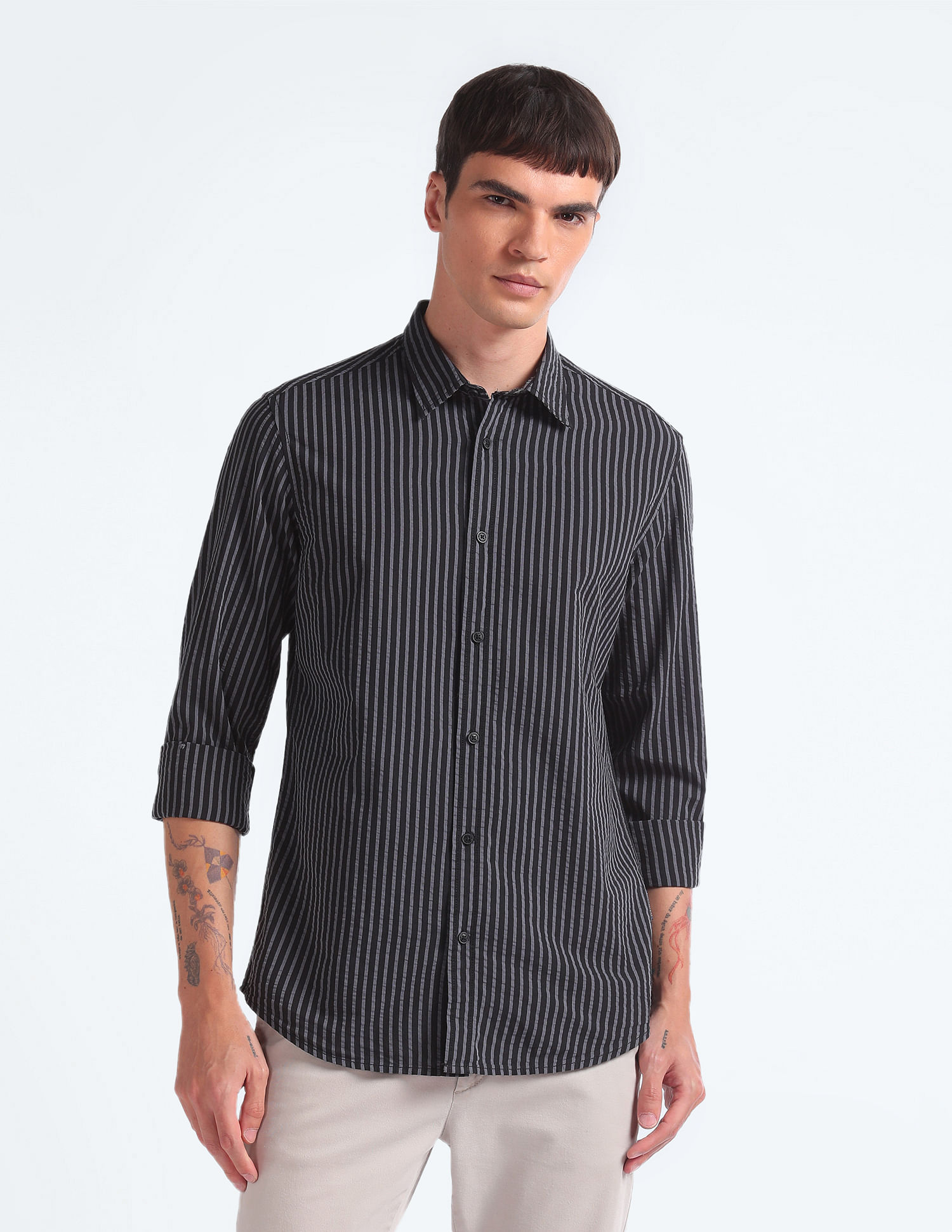 Flying Machine Vertical Stripe Seersucker Shirt