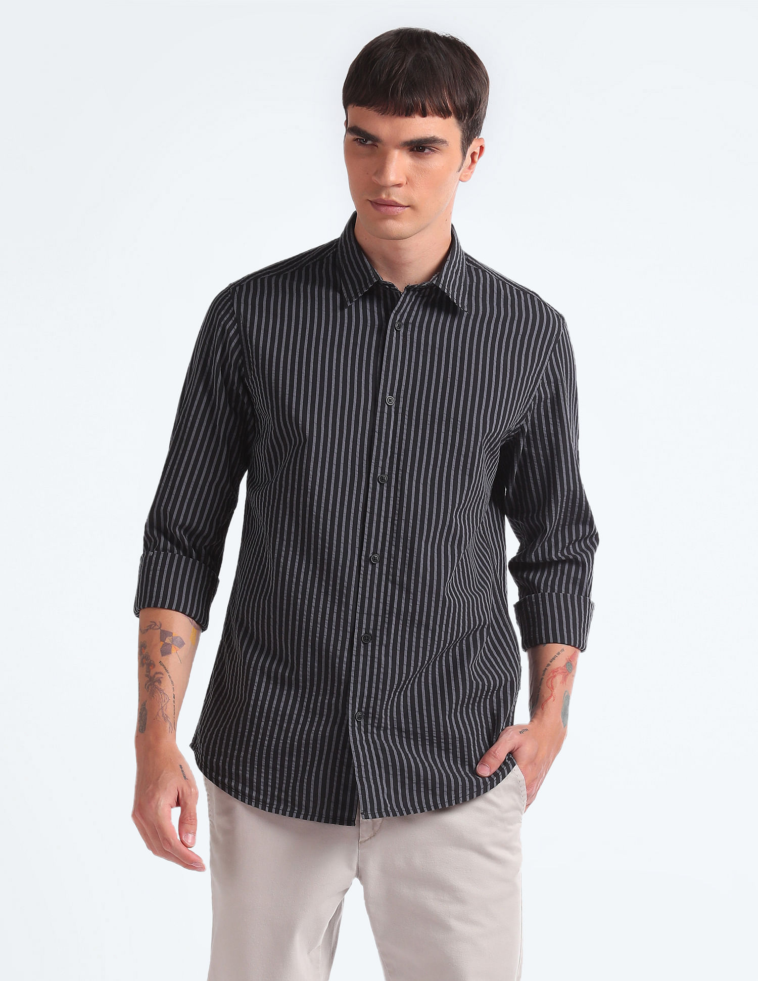 Flying Machine Vertical Stripe Seersucker Shirt