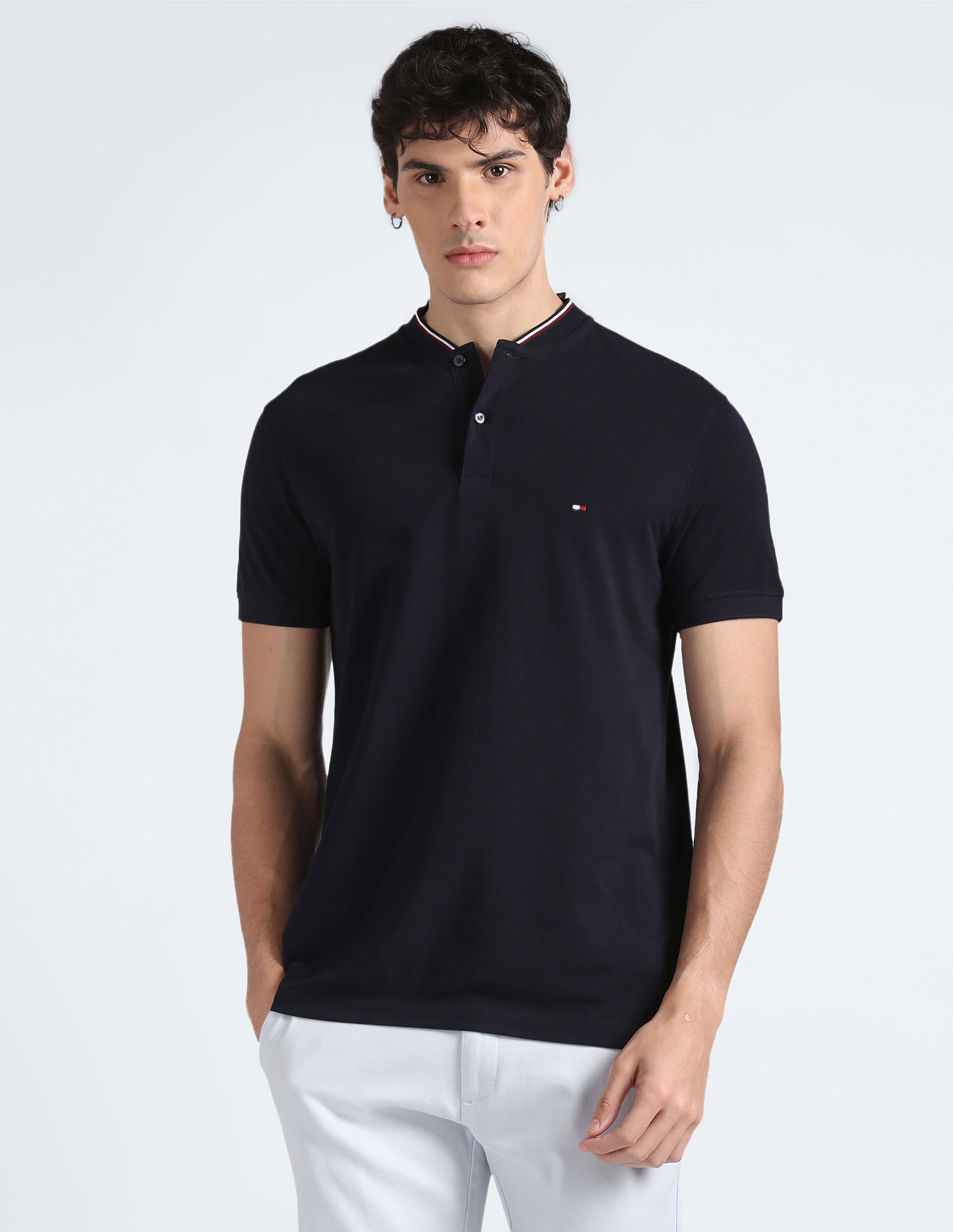 Tommy Hilfiger Signature Mandarin Collar Slim Polo Shirt