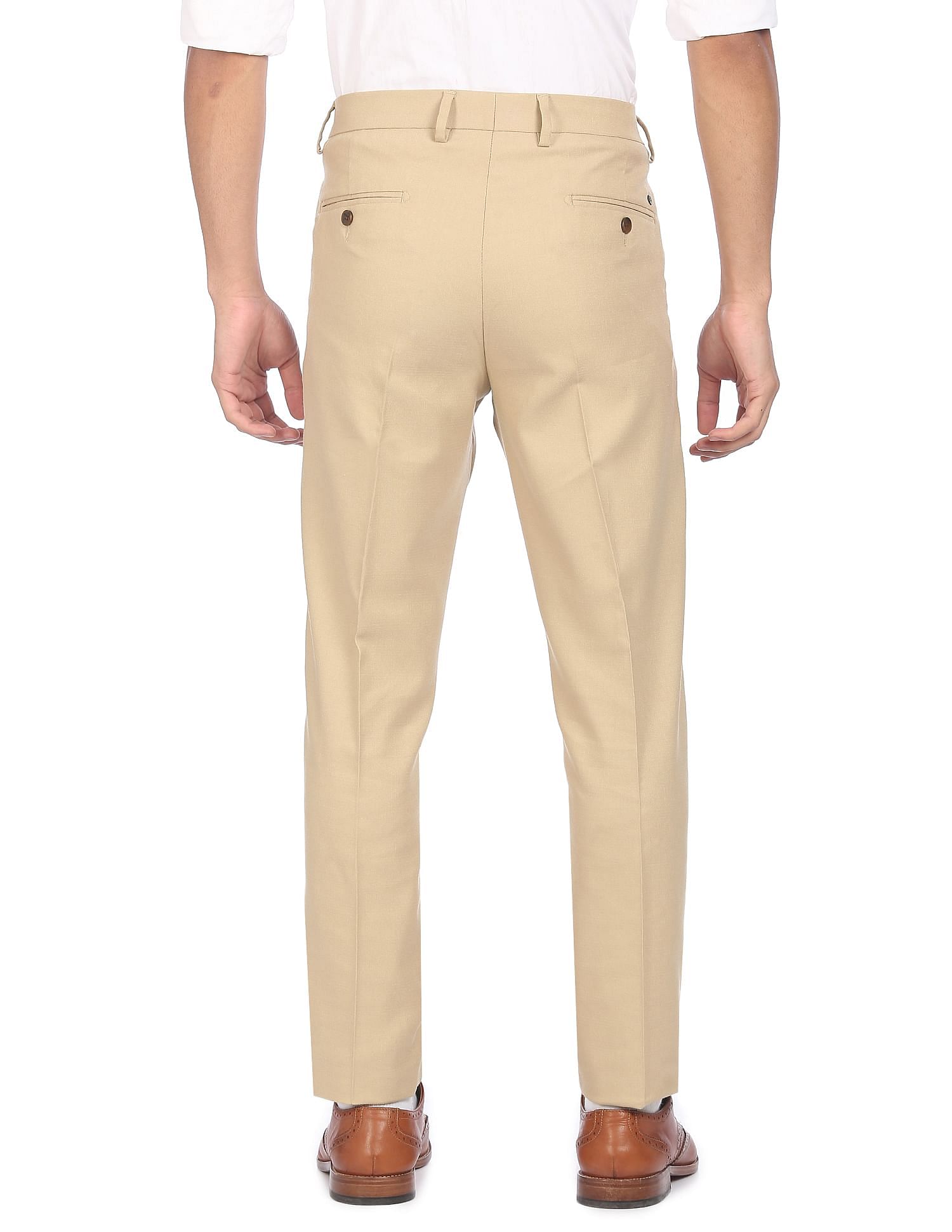 Buy online ASHTOM Fawn Color Formal Cotton Trouser Regular Fit For Men