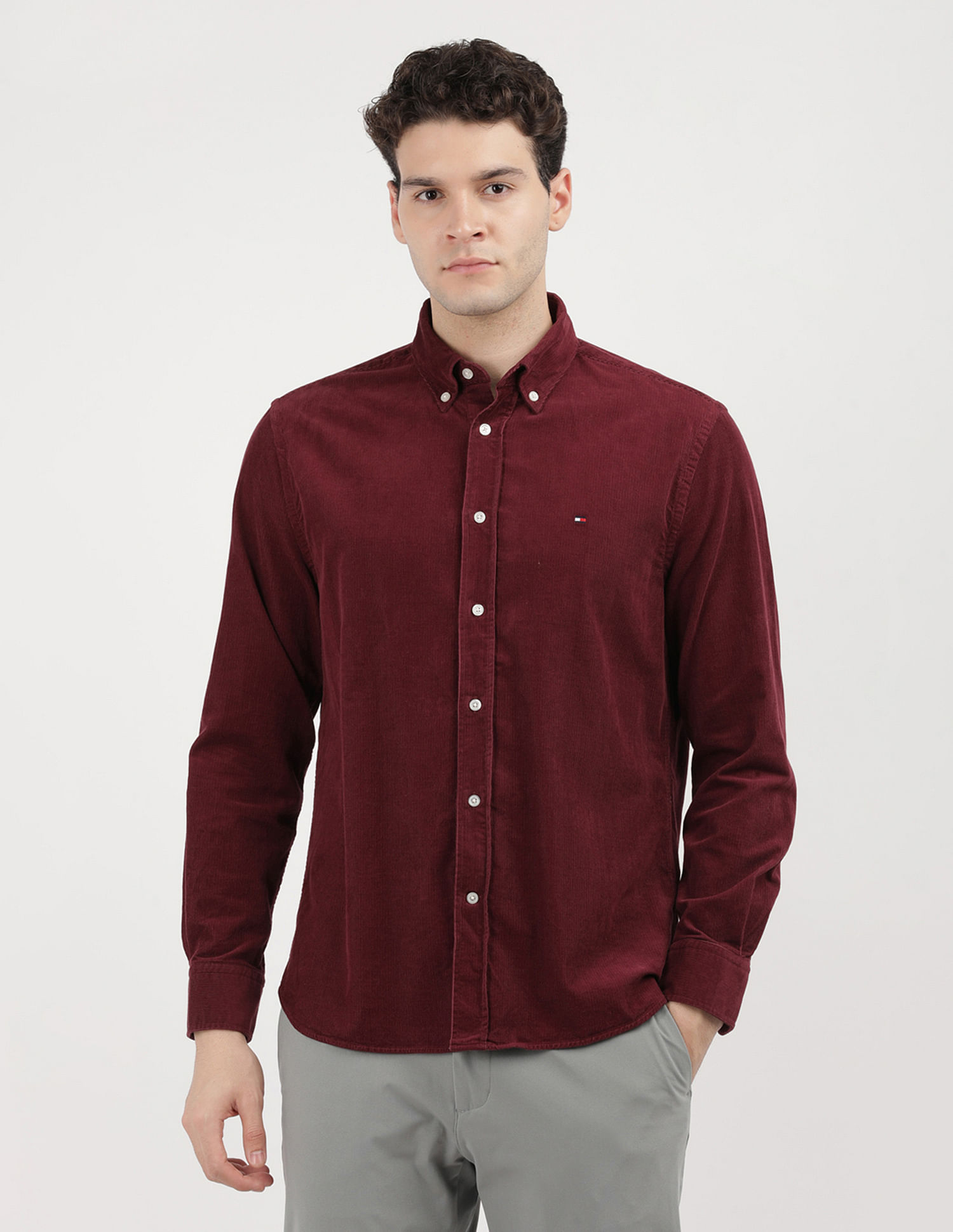 Tommy Hilfiger Solid Corduroy Regular Fit  Shirt