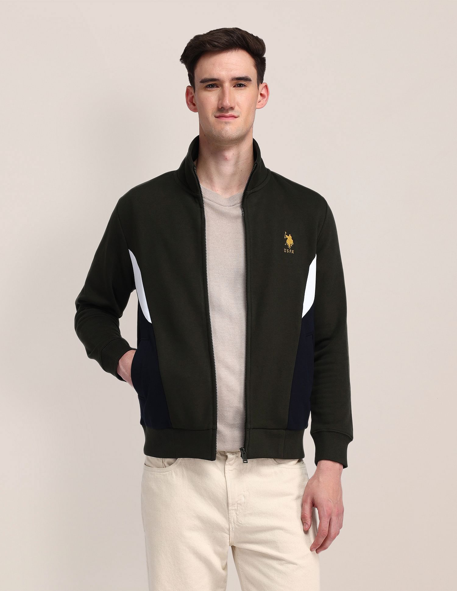 U.S. Polo Assn. High Neck Colour Blocked Sweatshirt