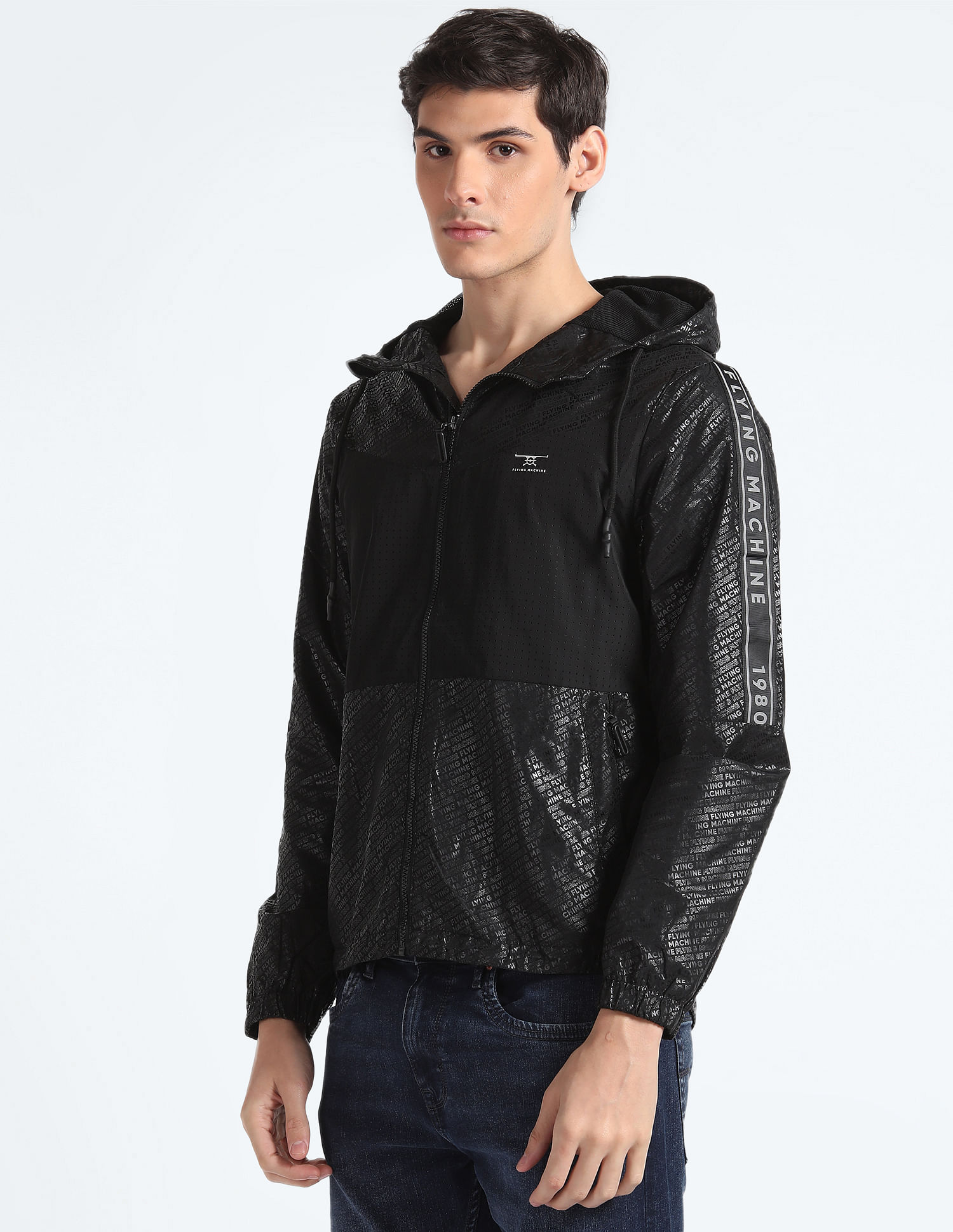 Flying Machine Brand Print Hooded Jacket