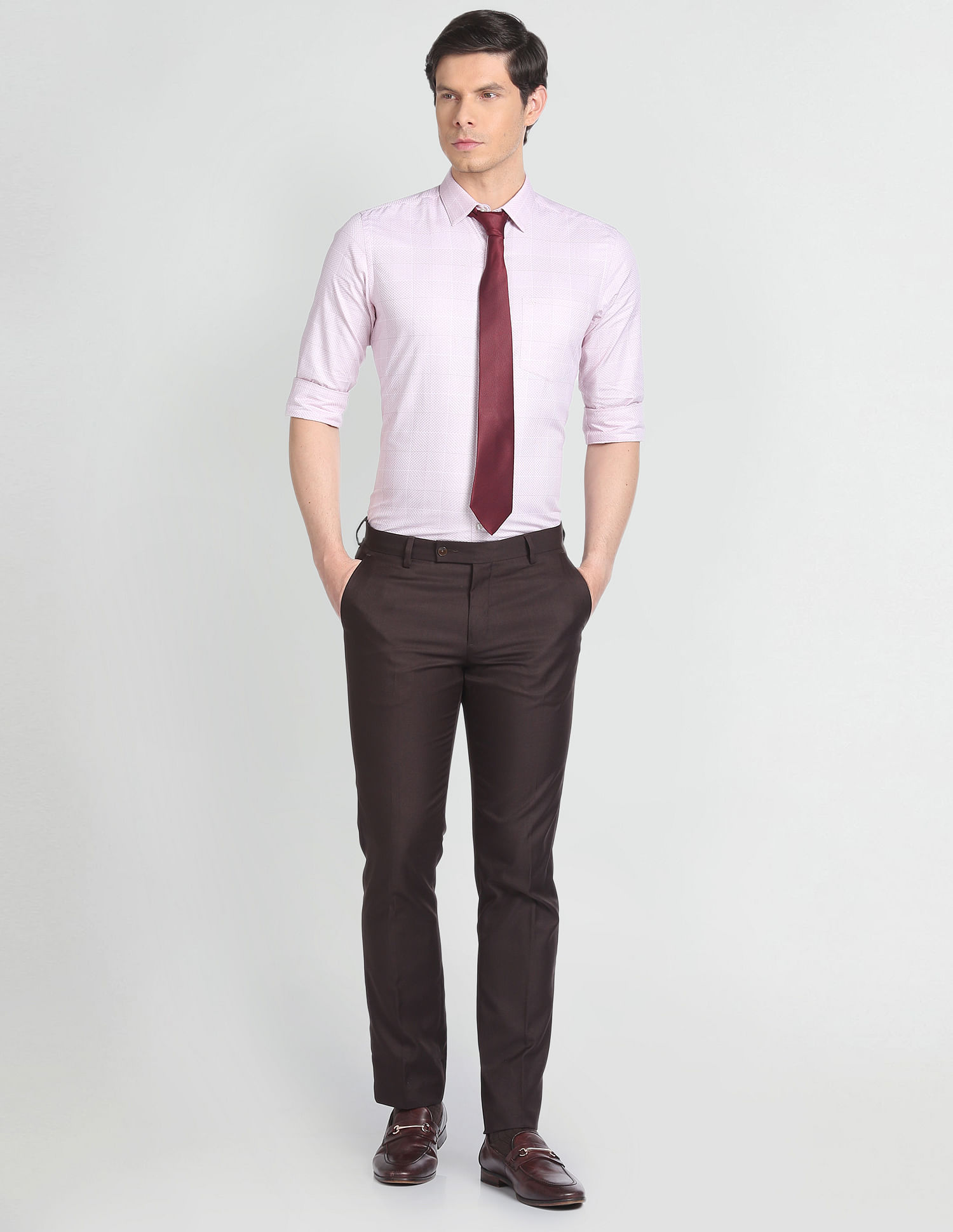 Arrow Woven Patterned Grid Formal Shirt