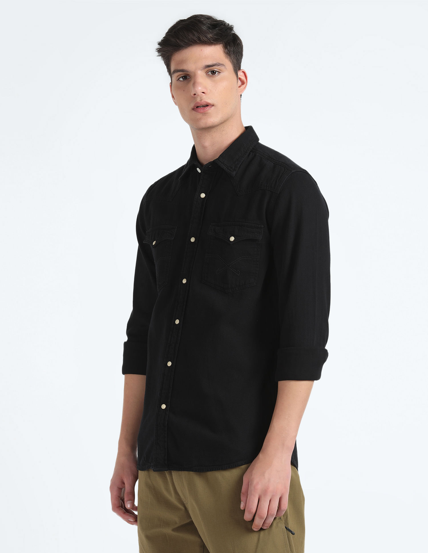 Flying Machine Patch Pocket Solid Shirt