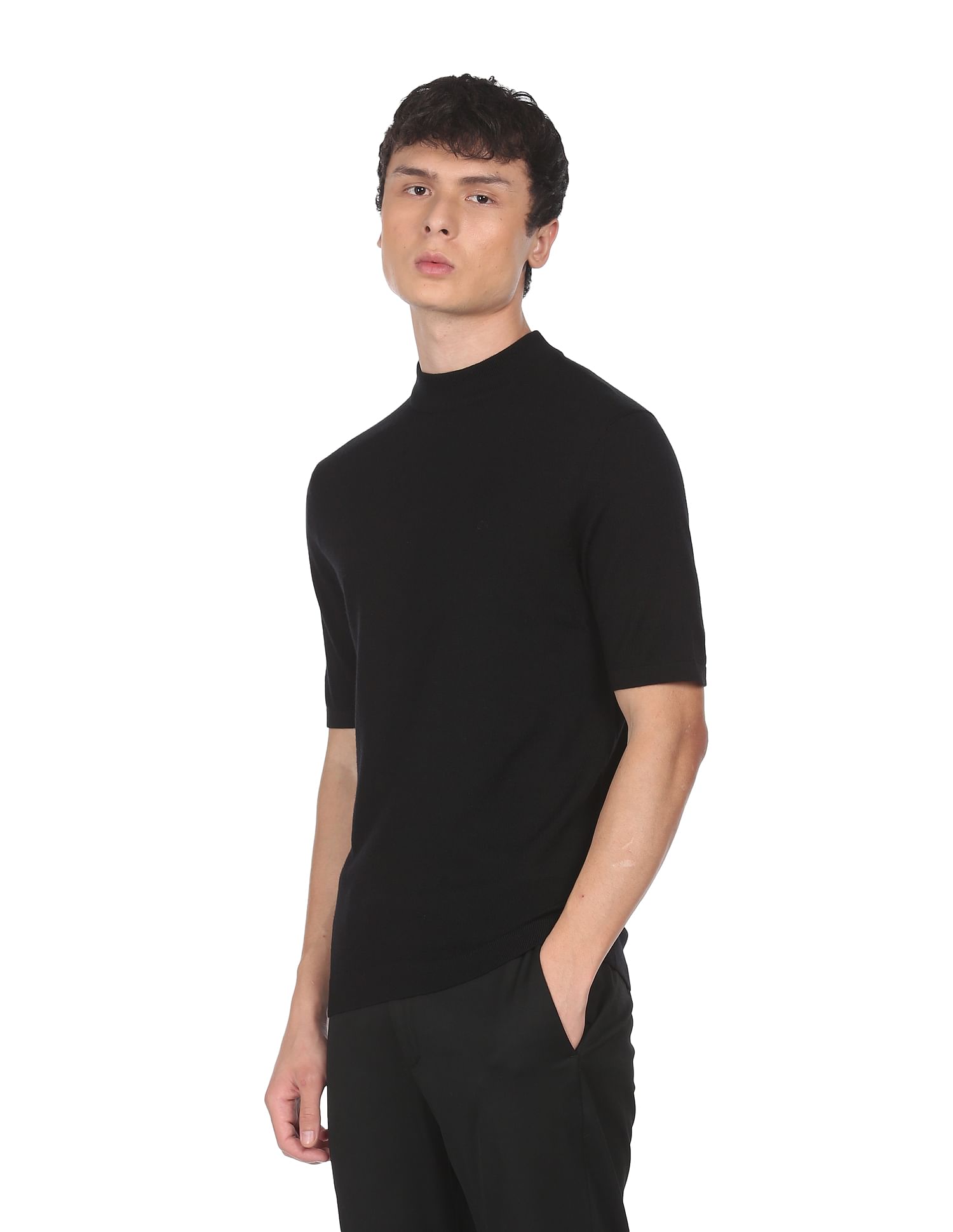 Men's black mock turtleneck short sleeve hotsell