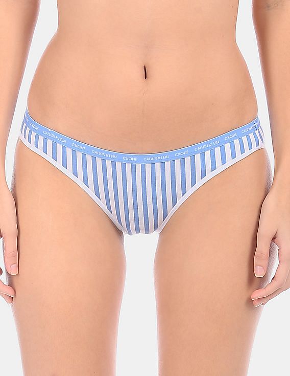 Calvin Klein Ladies' Seamless Briefs, 3-pack (Blue and White Stripe, Pink,  L) 