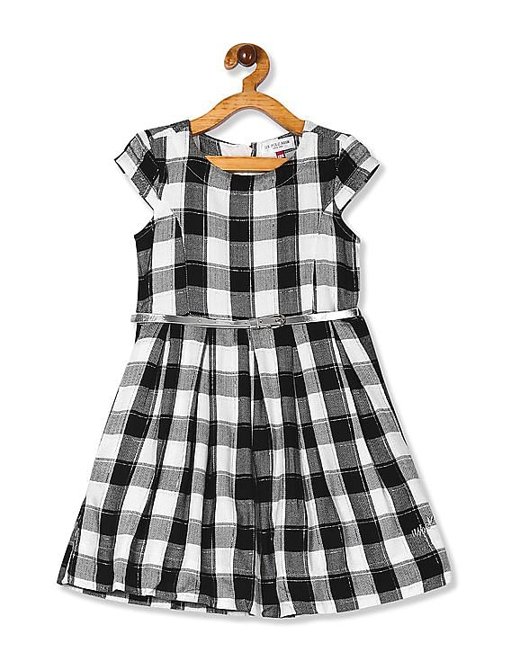 girls black and white check dress