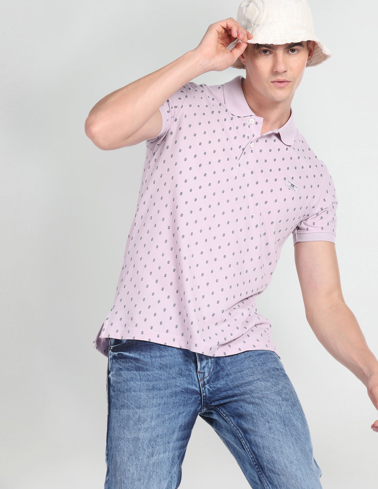 Flying Machine Short Sleeve Geometric Print Polo Shirt