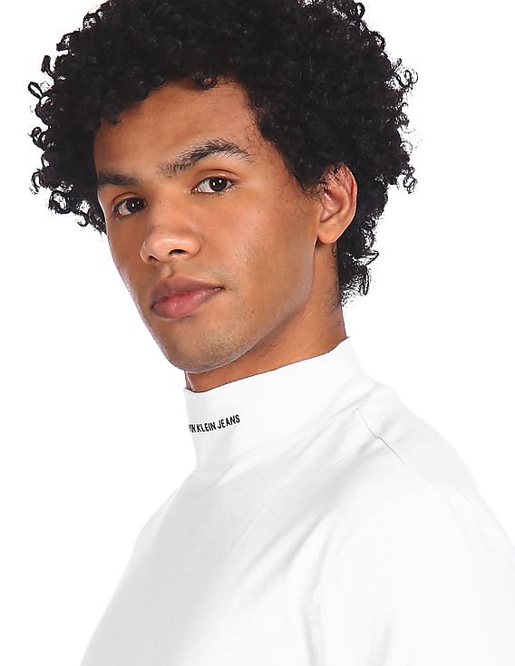 Calvin Klein Men White High Neck Solid T-Shirt