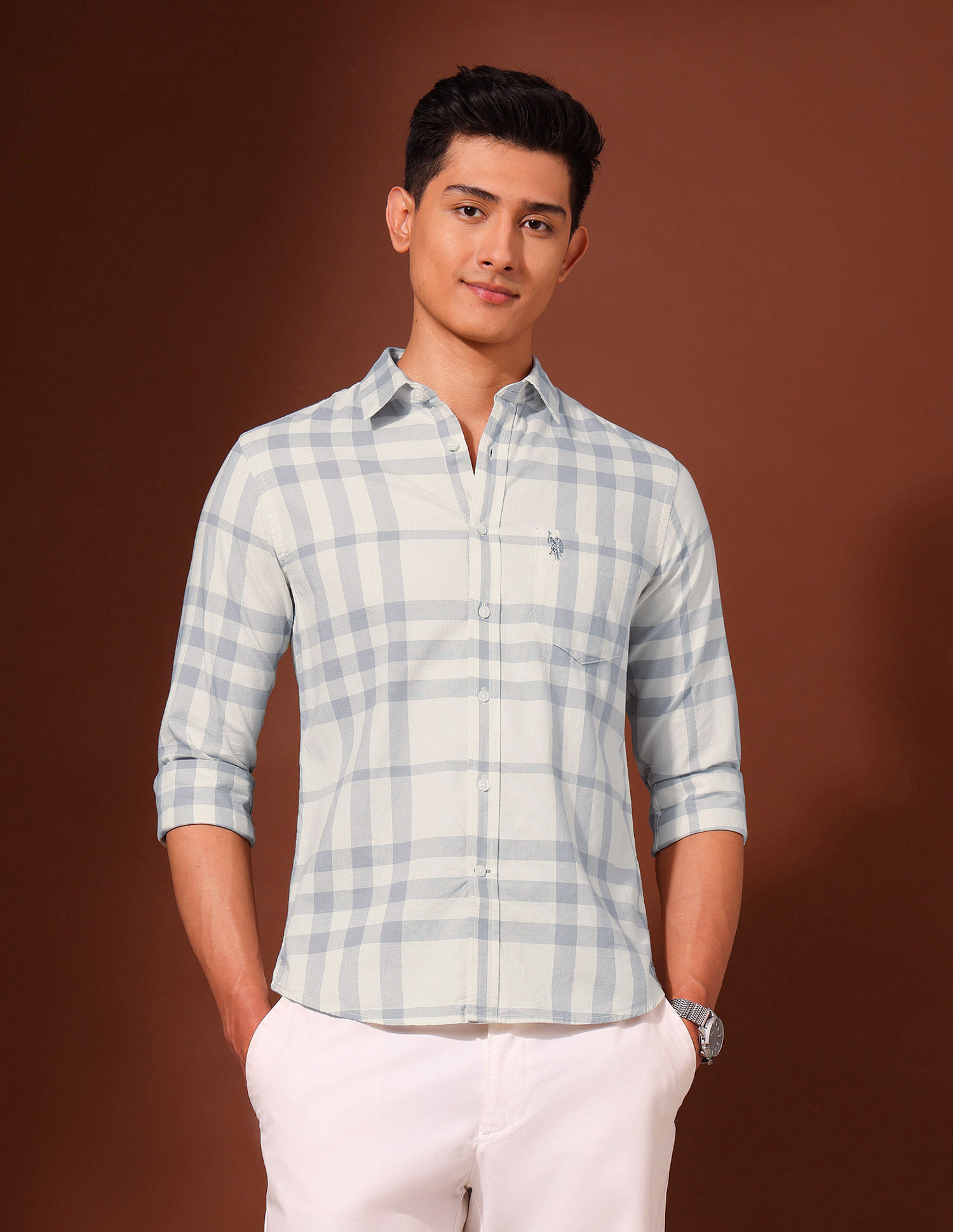 U.S. Polo Assn. Grid Tattersall Checked Pure Cotton Shirt