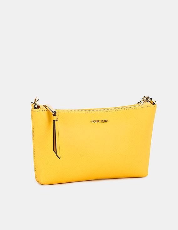 Calvin Klein Women Yellow Chain Trimmed Strap Sling Bag