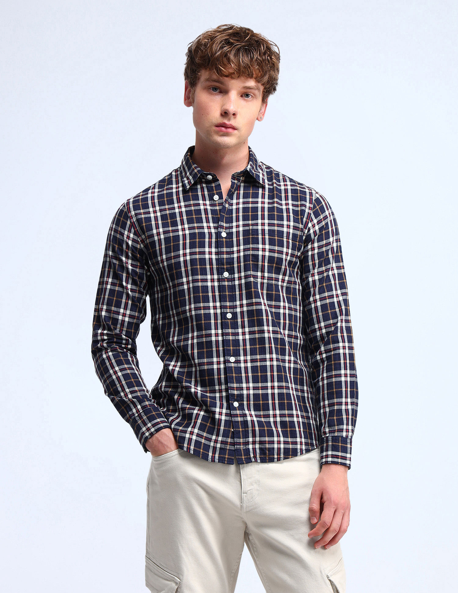 Flying Machine Slim Fit Dobby Checked Shirt