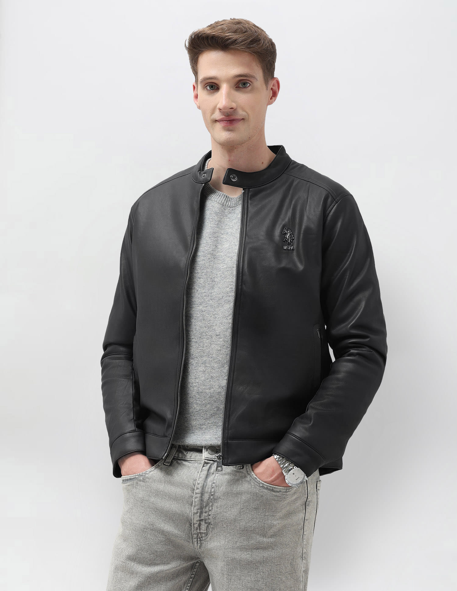 Buy U.S. Polo Assn. Denim Co. Regular Fit Solid Leather Jacket