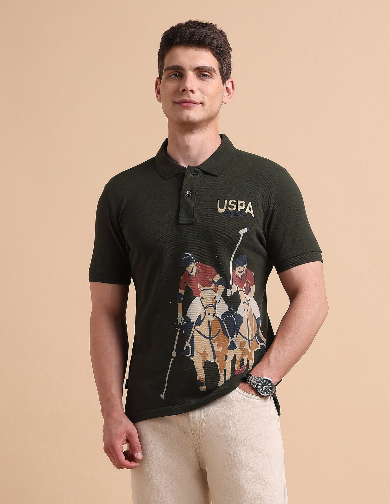 U.S. Polo Assn. Denim Co. Brand Printed Pure Cotton Polo Shirt