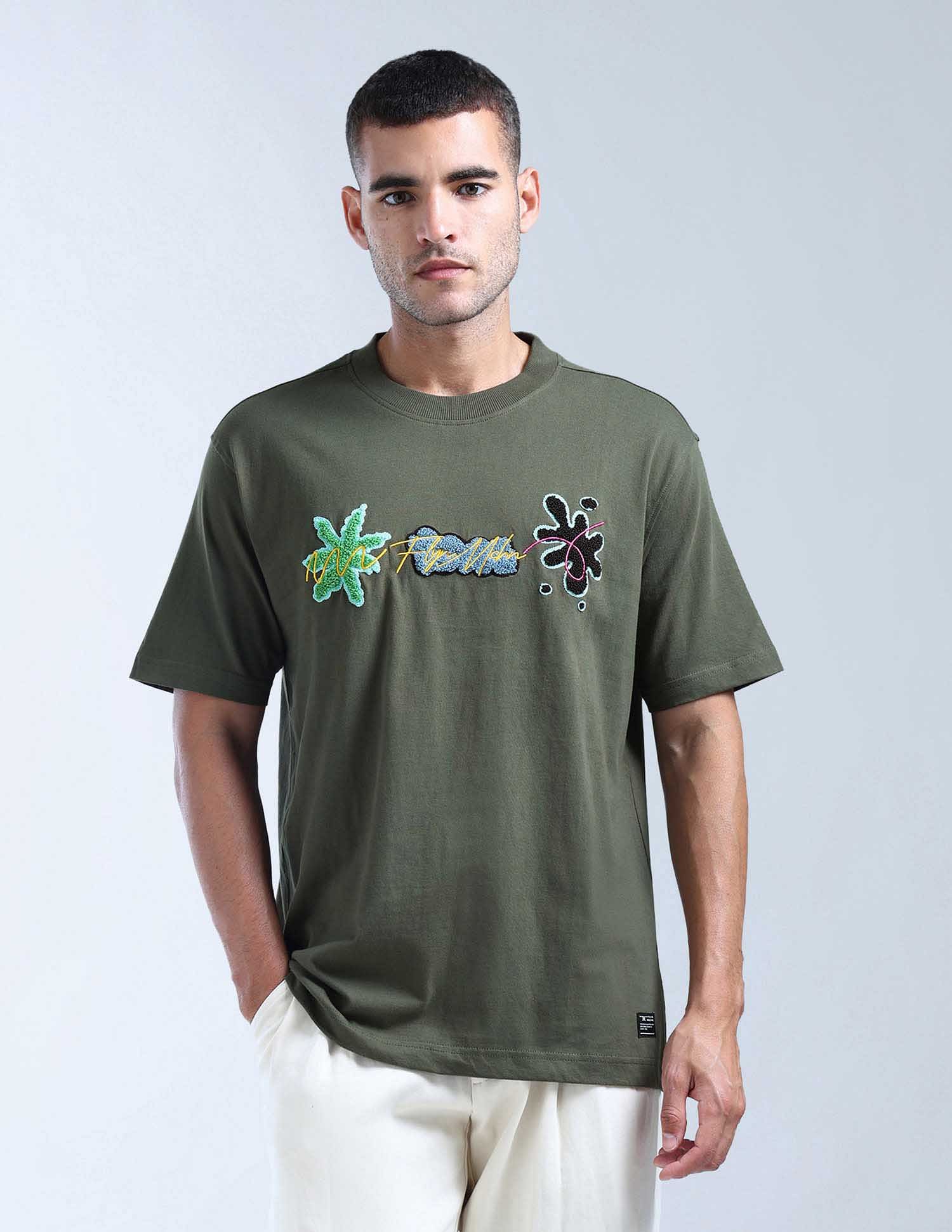 Flying Machine Brand Appliqued Pure Cotton T-Shirt