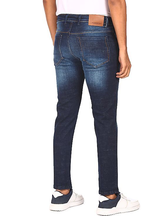 Aeropostale Men Dark Blue Skinny Fit Stone Wash Jeans