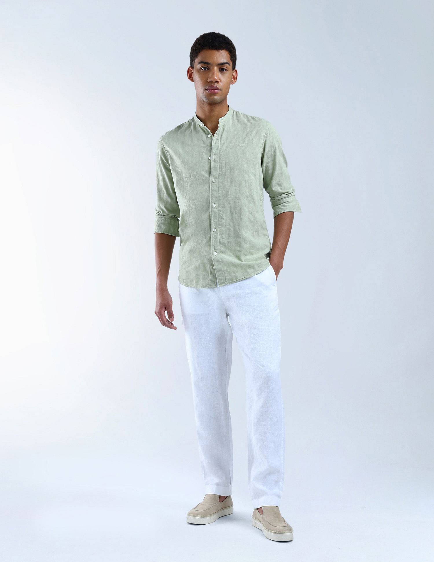 Flying Machine Slim Fit Textured Color Of Home Shirt