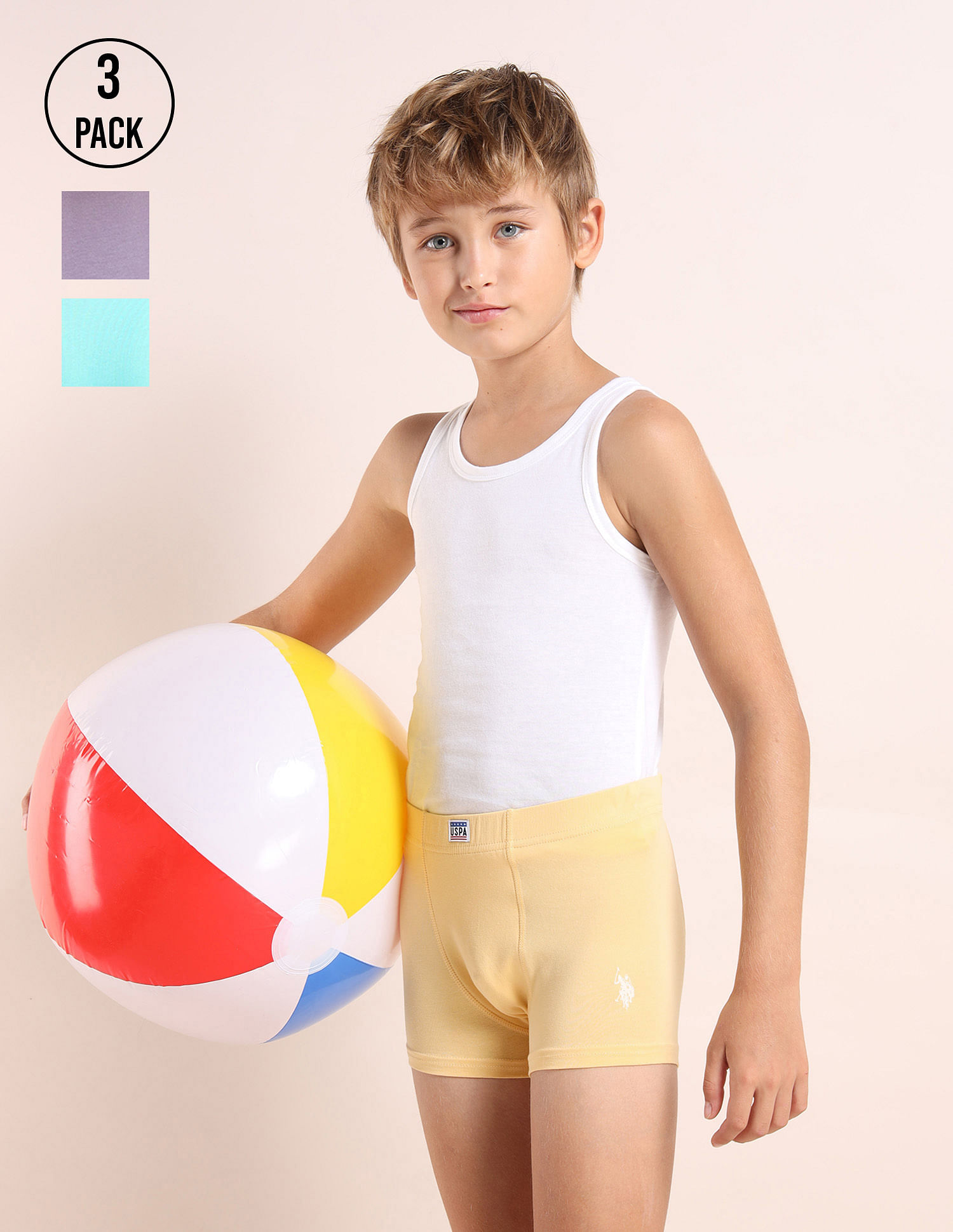 USPA Innerwear Boys Cotton Spandex Solid Trunks - Pack Of 3