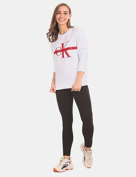 Calvin Klein Jeans Women's Taping Through Monogram Sweat / Sweatshirt -  Bright White