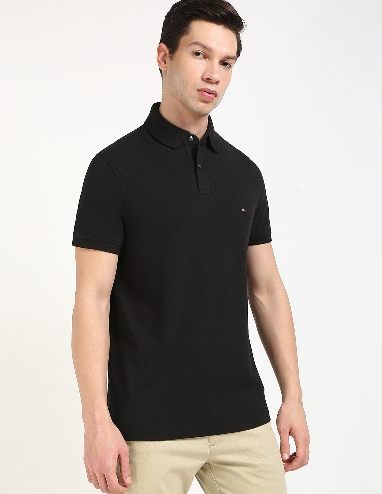 Tommy Hilfiger Solid Regular-Fit Cotton Polo T-Shirt