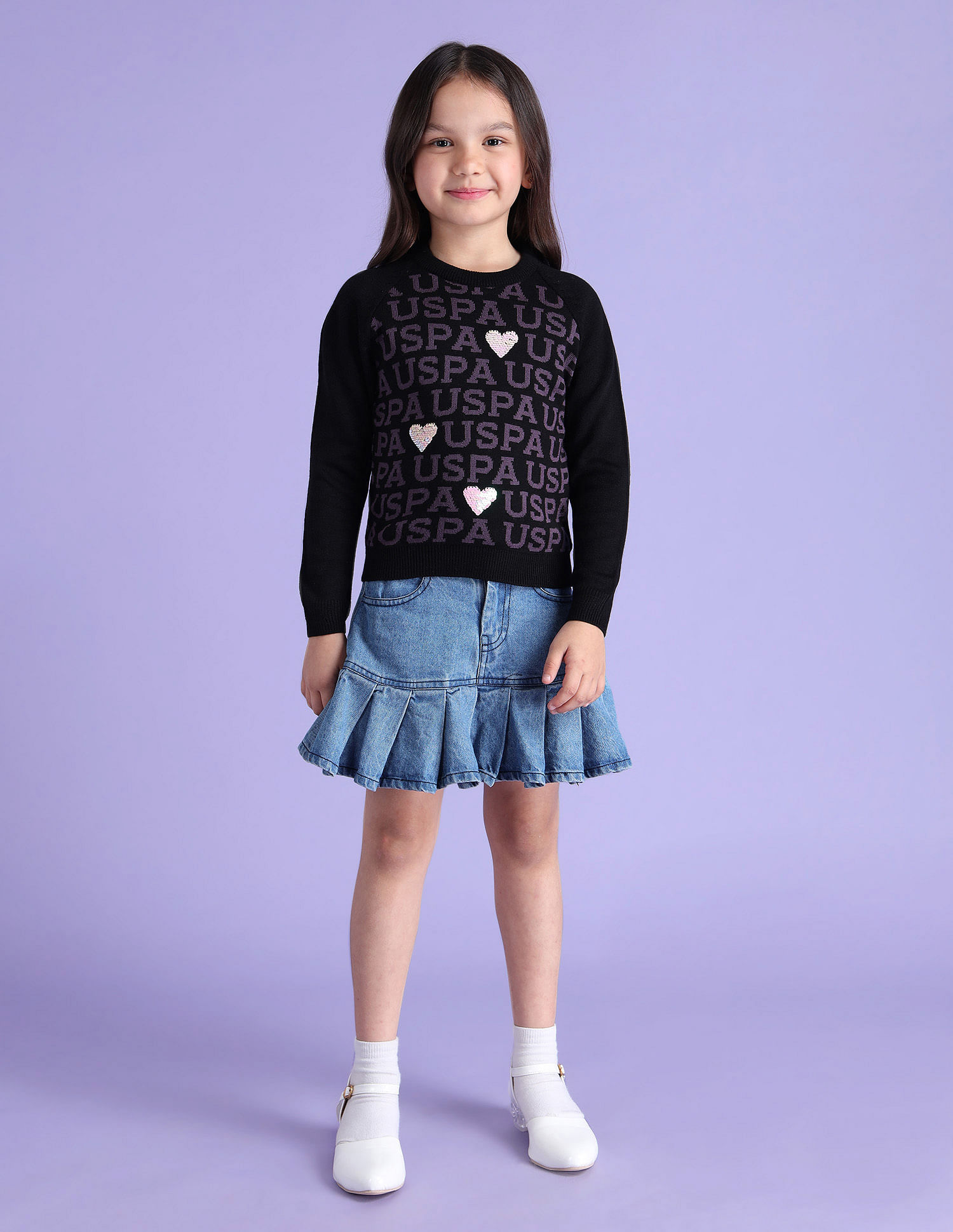 U.S. Polo Assn. Kids Girls Flip Sequence Sweater