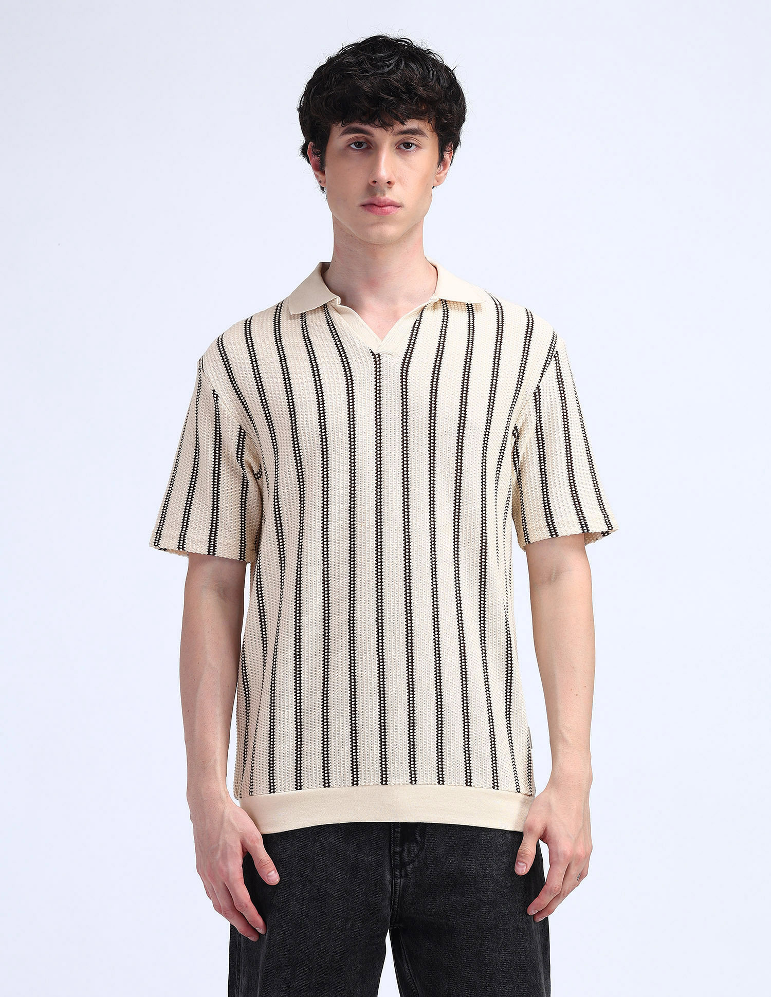Flying Machine Vertical Striped Relaxed Polo Shirt