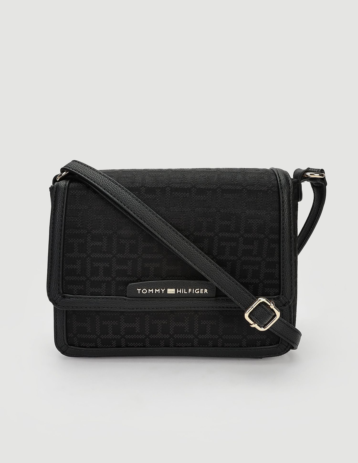 Tommy Hilfiger Printed Black Polyester Sling Bags