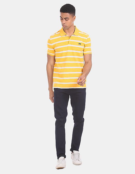 Buy GAP Yellow Striped Cotton Stretch Polo Shirt - NNNOW.com