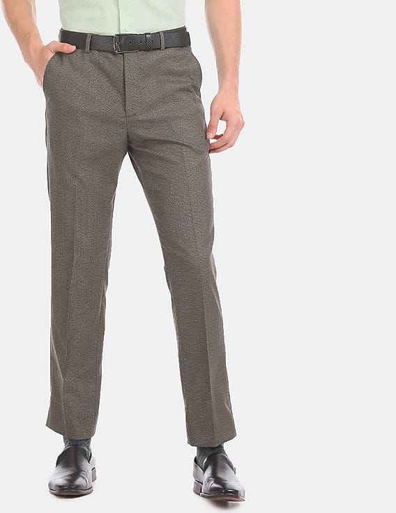 Buy Arrow Tapered Fit Patterned Viscose Stretch Formal Trousers