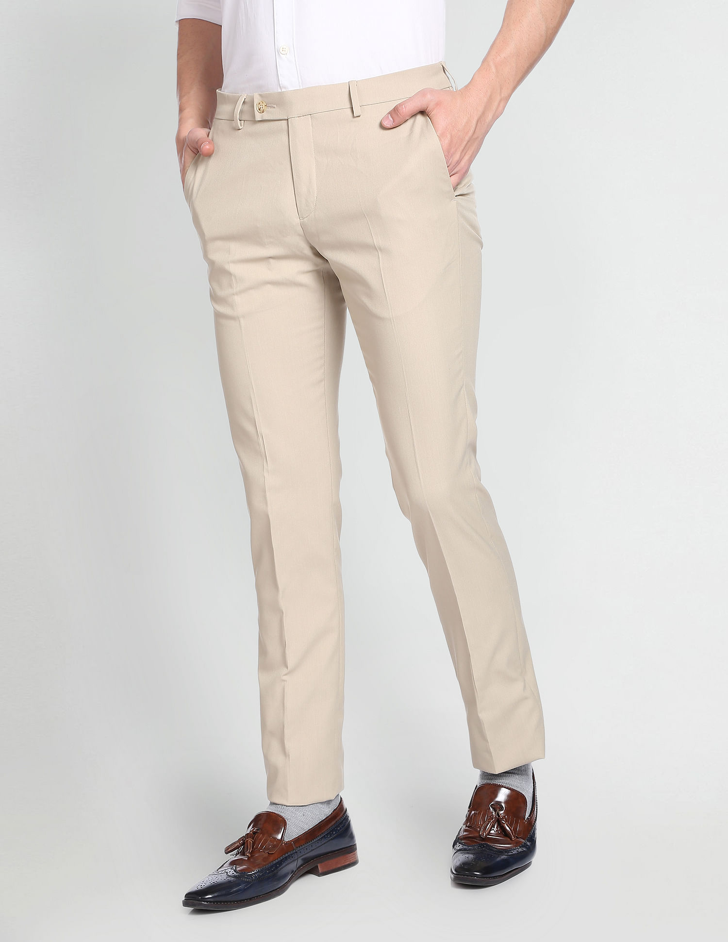 Buy Arrow Light Grey Regular Fit Trousers for Mens Online @ Tata CLiQ