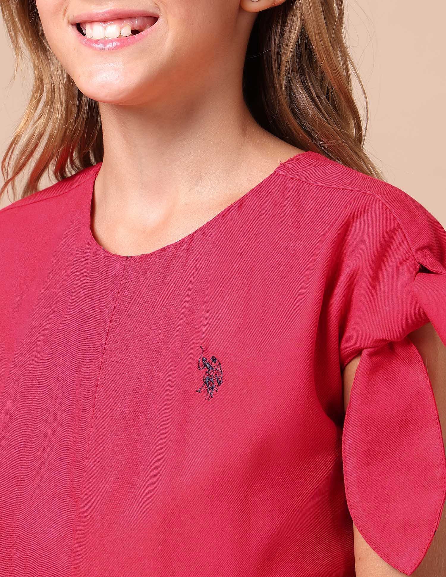 U.S. Polo Assn. Kids Girls Tie Up Sleeves Regular Top