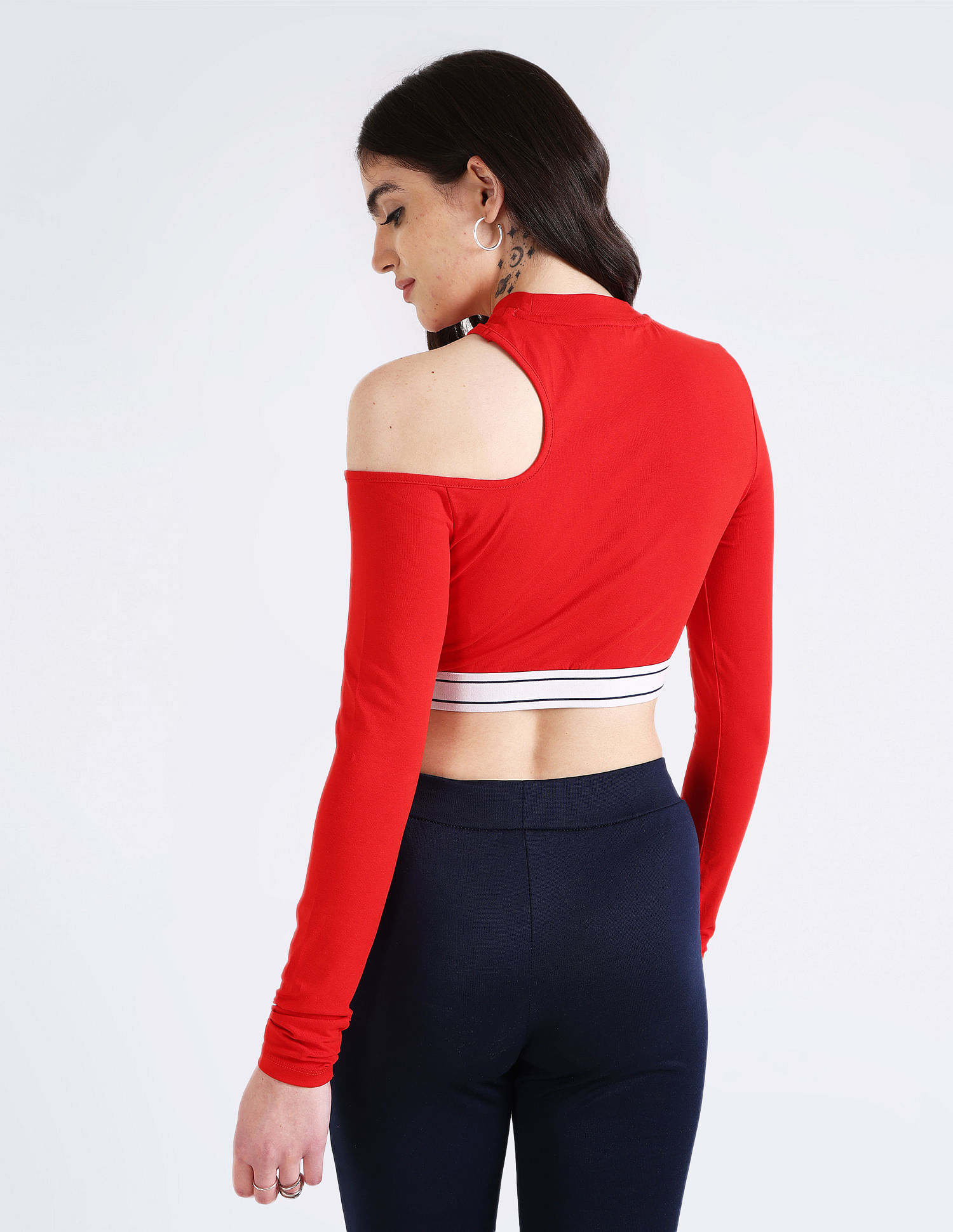 Buy Tommy Hilfiger Cut Out Detail Logo Waistband Crop Top