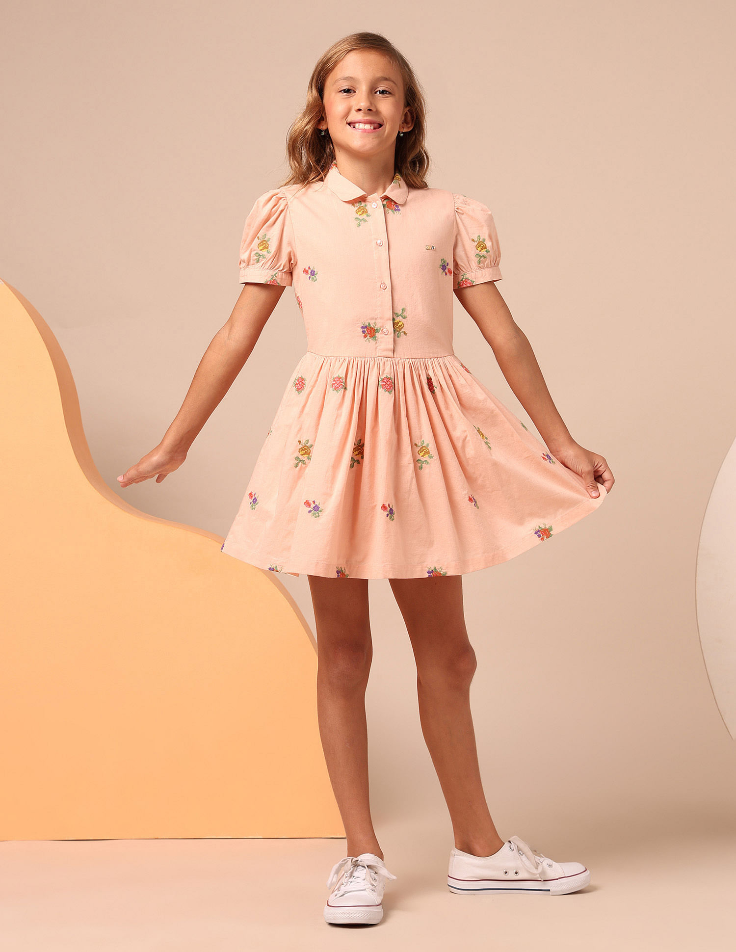 U.S. Polo Assn. Kids Girls Embroidered Fit & Flare Dress