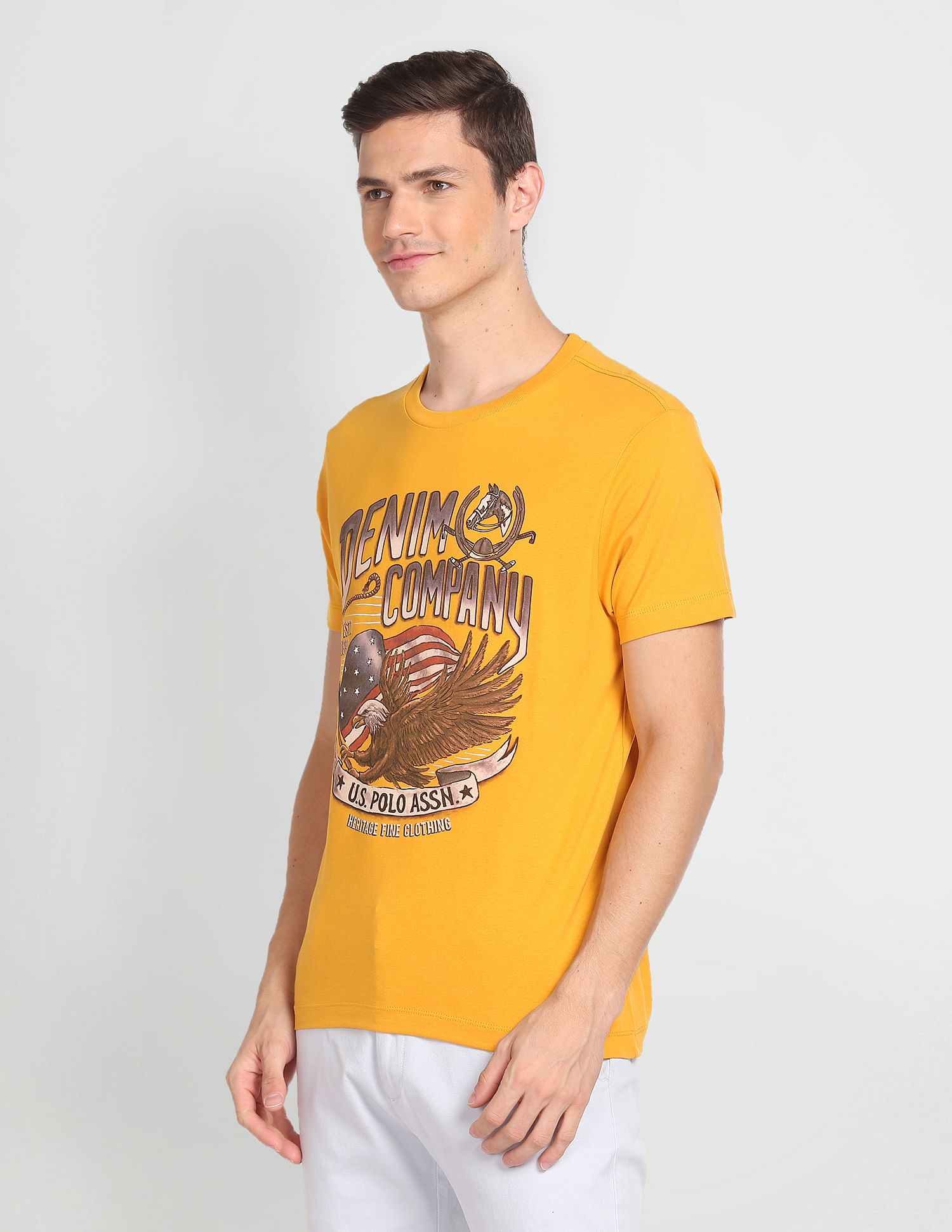 U.S. Polo Assn. Denim Co. Men Yellow Cotton Graphic Print T-Shirt