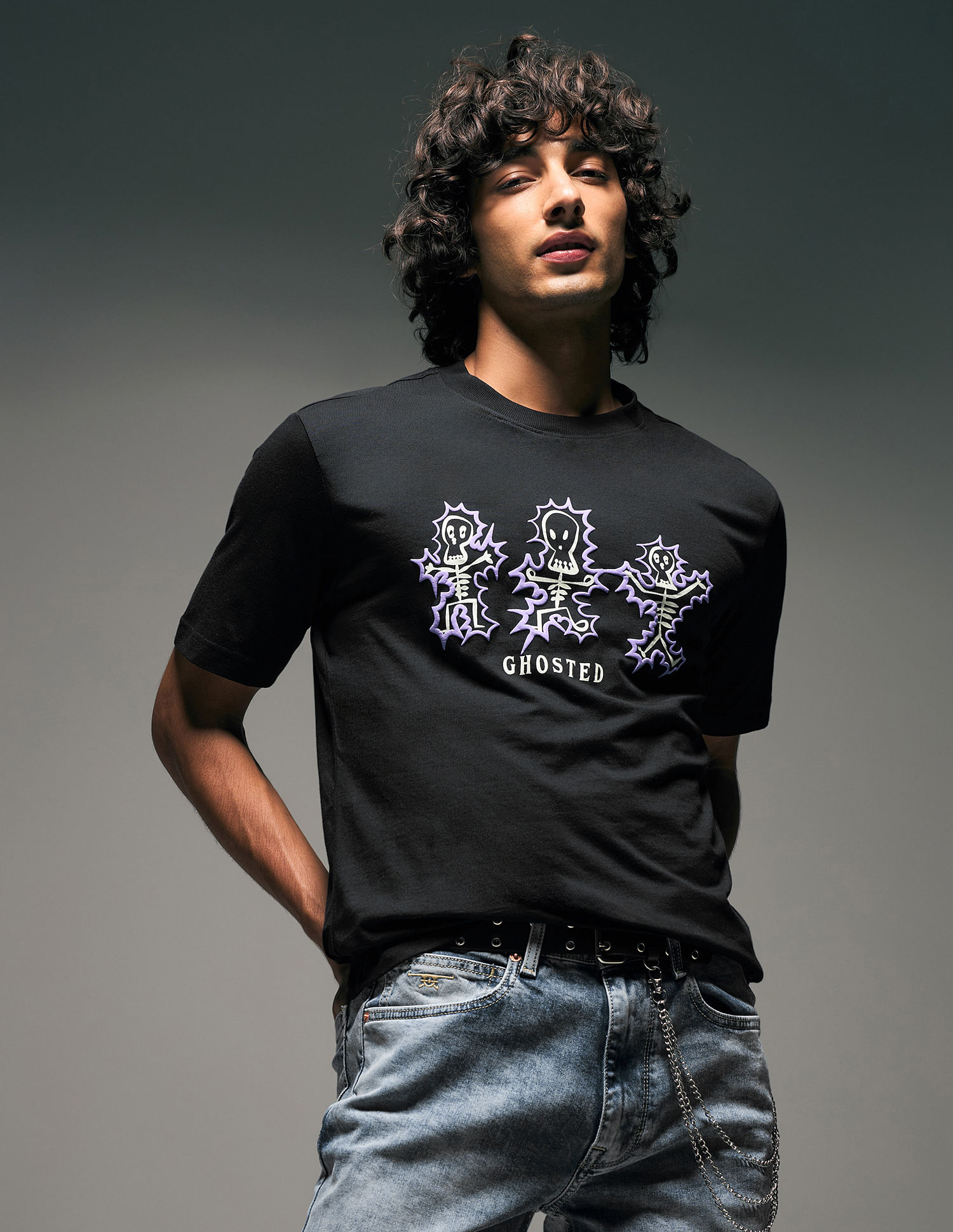 Flying Machine Graphic Printed  Pure Cotton Relaxed Fit T-shirt