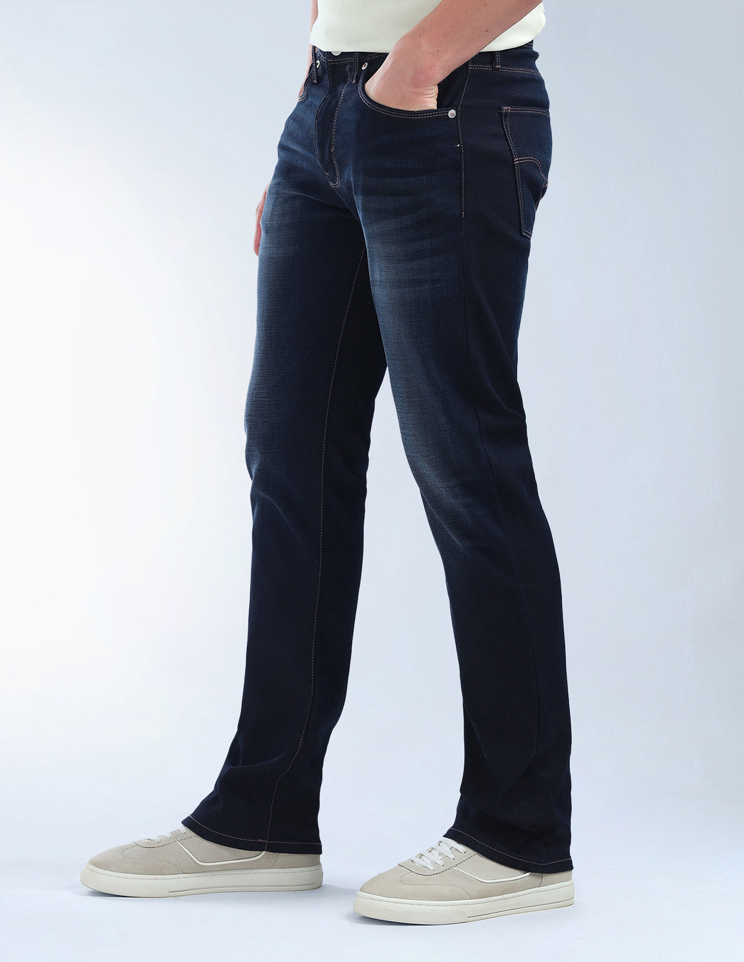 Flying Machine F-Jango Relaxed Straight Fit Whiskered Jeans