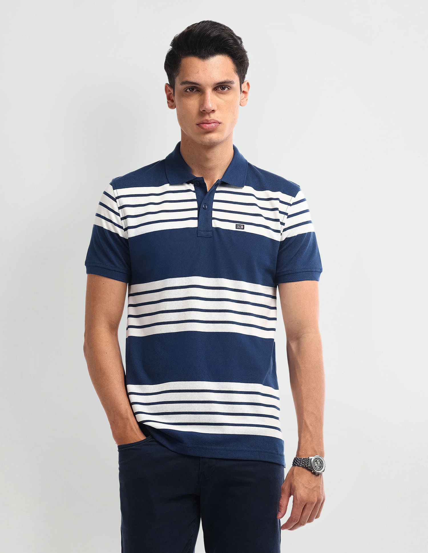Arrow Sport Horizontal Stripe Regular Fit Polo Shirt
