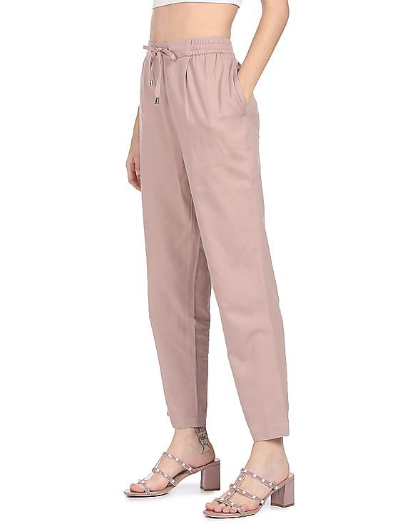 Buy Flying Machine Women Mid Rise Solid Trousers 