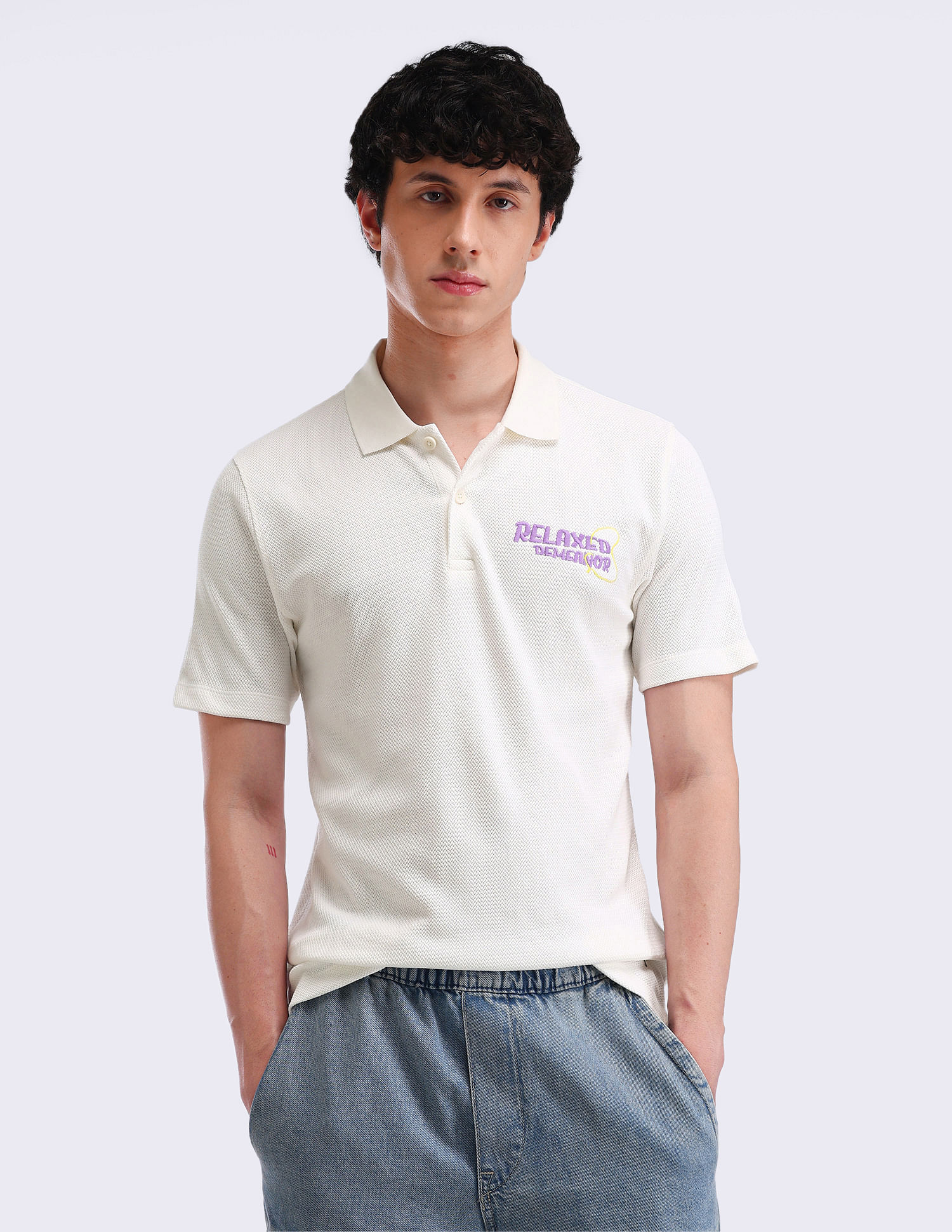 Flying Machine Typography Printed Relaxed Polo Shirt