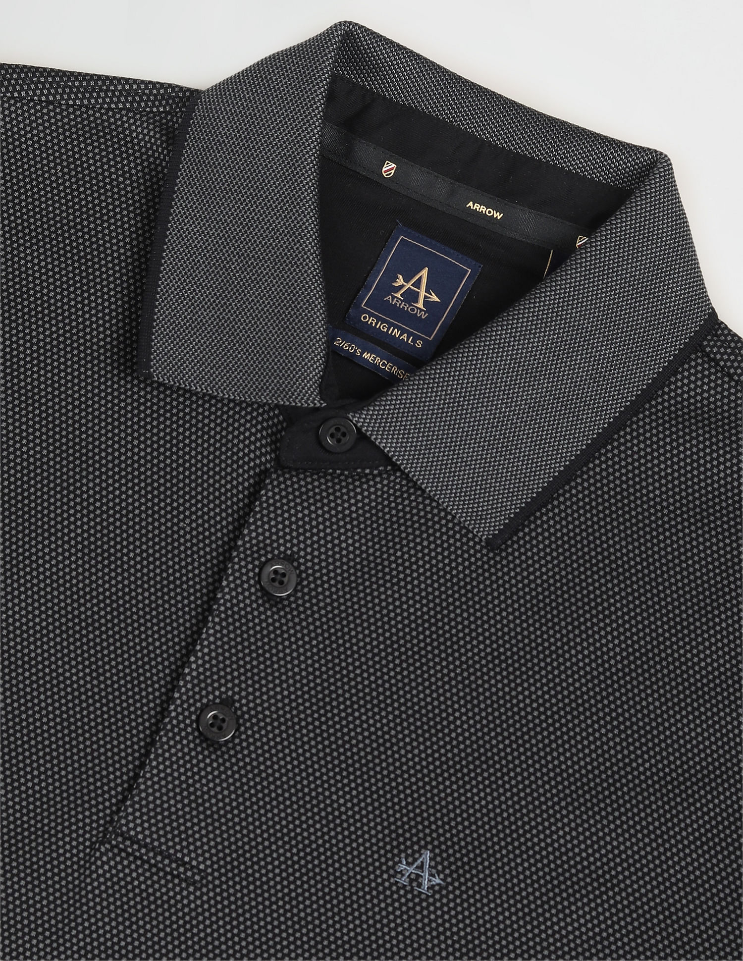 Arrow Ribbed Collar Patterned Knit Polo Shirt