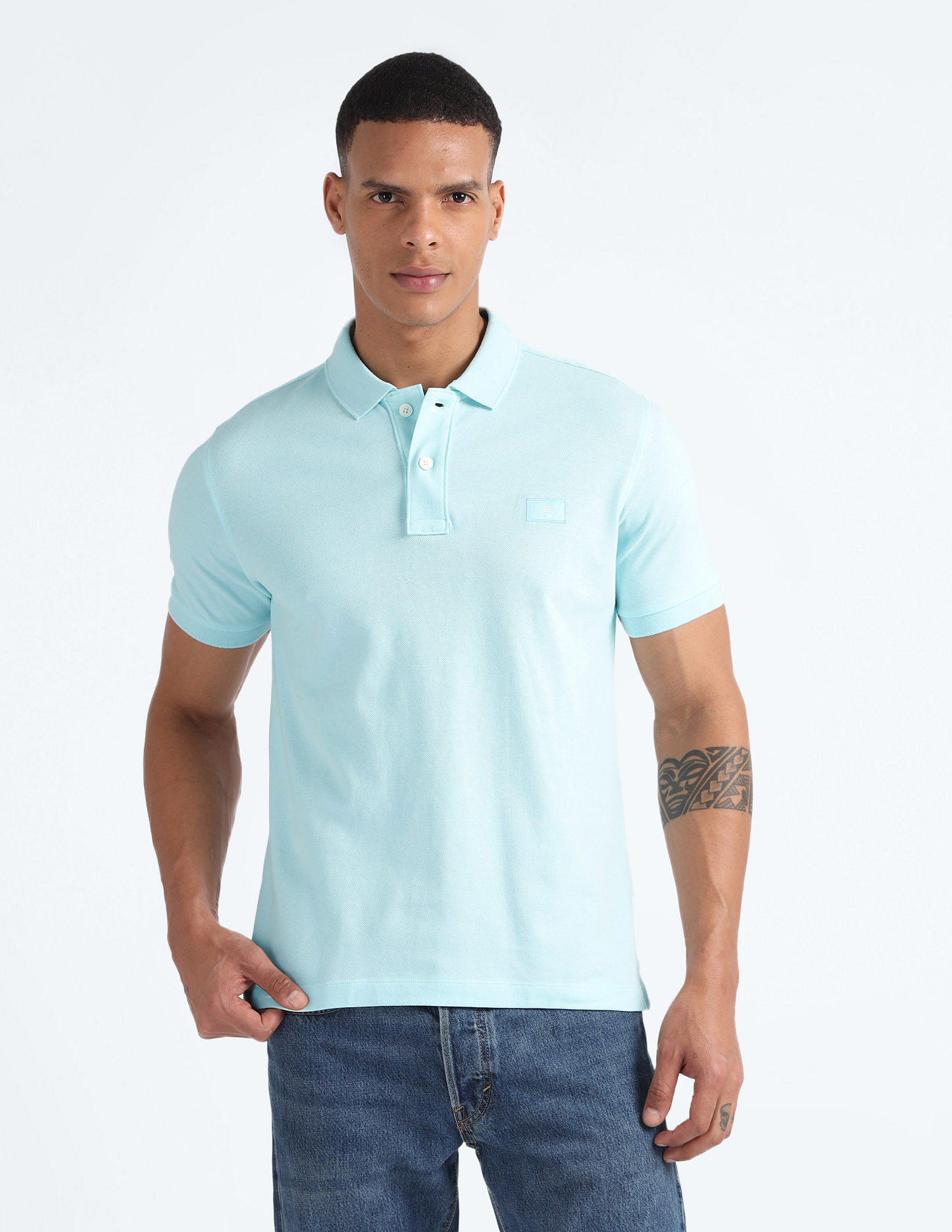 Flying Machine Pure Cotton Solid Polo Shirt