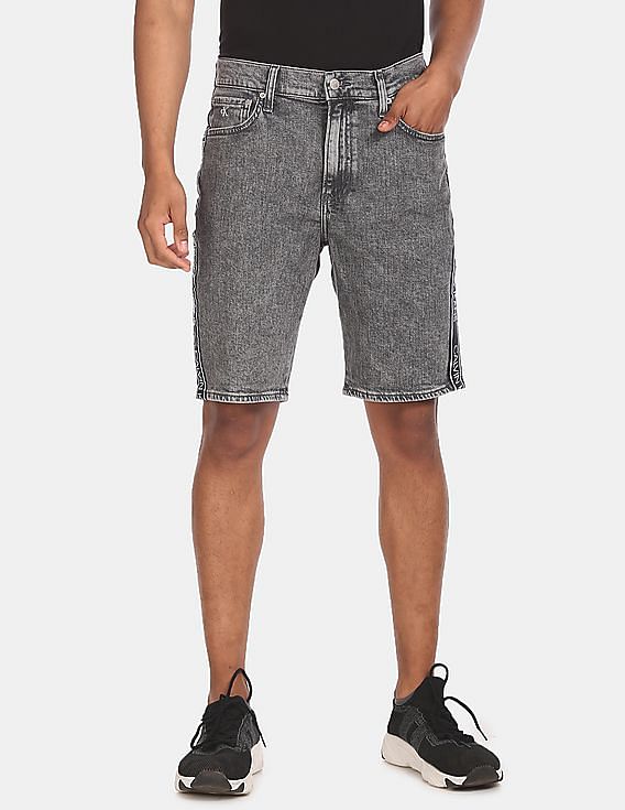 Calvin Klein Men Grey Side Tape Slim Fit Denim Shorts