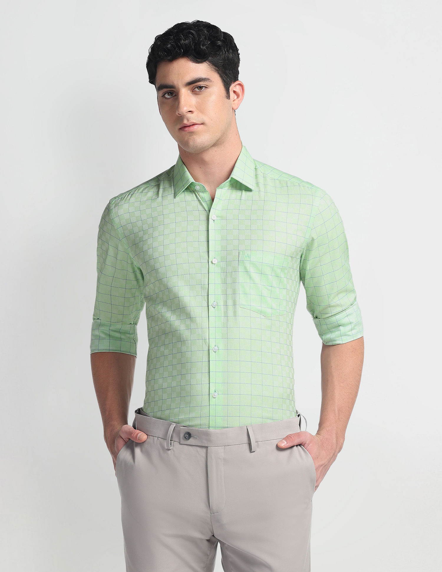 Arrow Windowpane Check Manhattan Slim Shirt