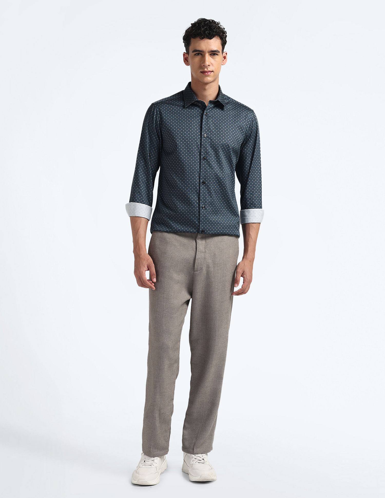 Flying Machine Geometric Print Cotton Shirt