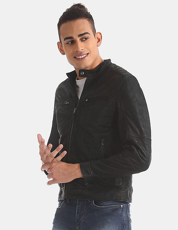 U.S. Polo Assn. Denim Co. Genuine Leather Panelled Biker Jacket