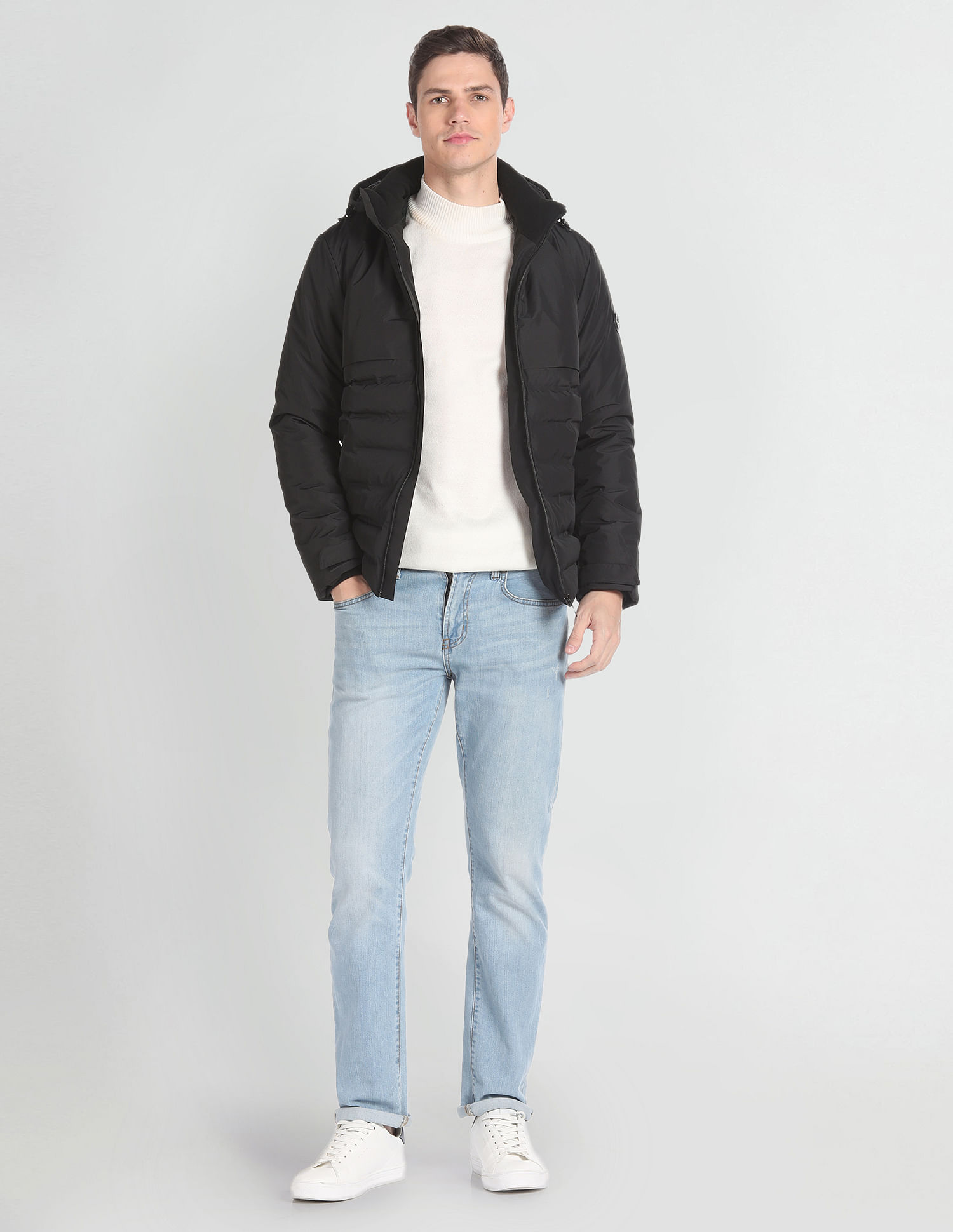 Arrow Sports Solid Hooded Puffer Jacket