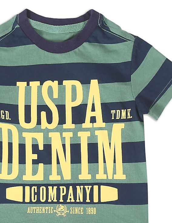 U.S. Polo Assn. Kids Boys Green Round Neck Striped T-Shirt