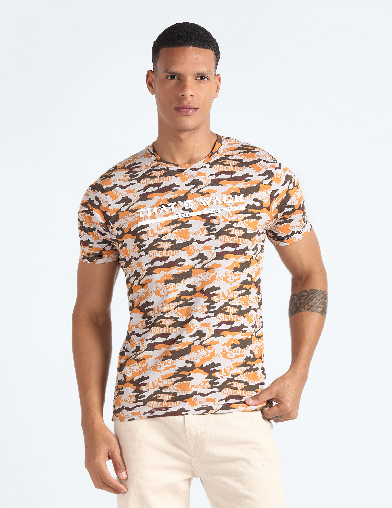 Flying Machine Camouflage Print Cotton T-Shirt