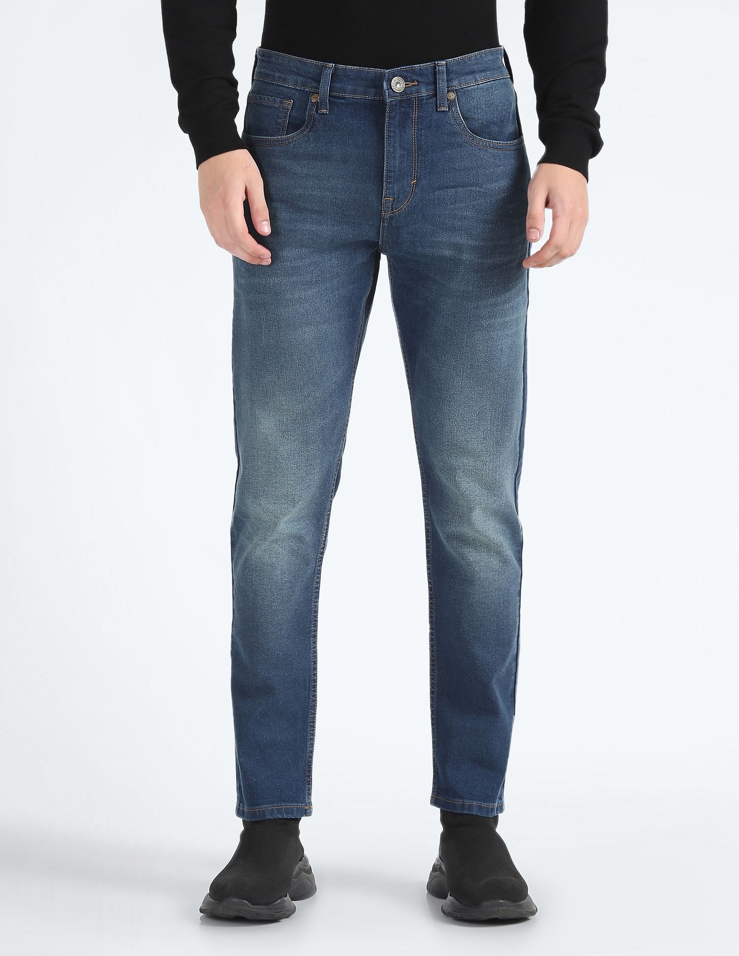 Flying Machine Stone Wash Slash Slim Tapered Fit Classic Vintage Jeans